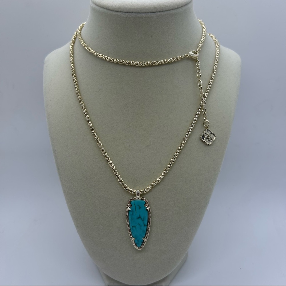 NWOT Kendra Scott 14K Gold Skylar Long Pendant Necklace, Variegated Turquoise